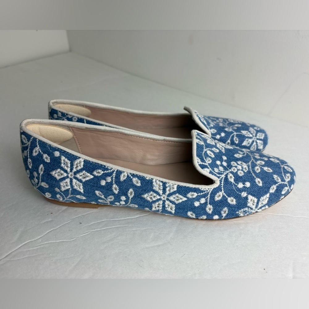 Sundance Women's Blue Embroidered Slip-On Flats leather